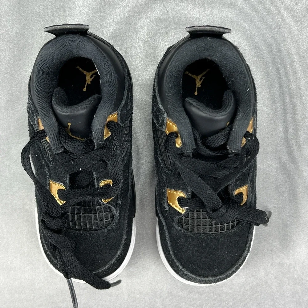 Nike Air Jordan 4 Retro Shoe 308500-032 Black White Gold Royalty Baby Toddler 7C